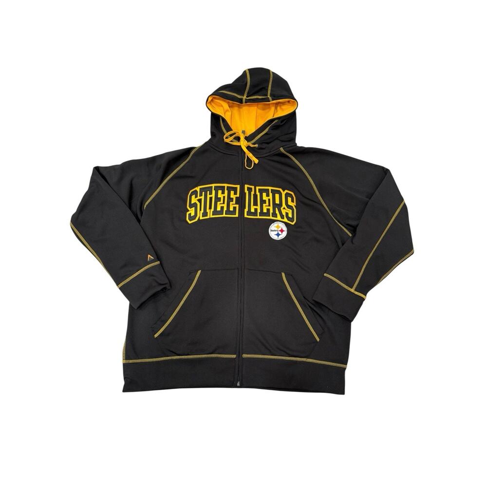 Pittsburgh Steelers NFL Full Zip Up Black Hoodie Size X Large BLK/Yellow Antigua